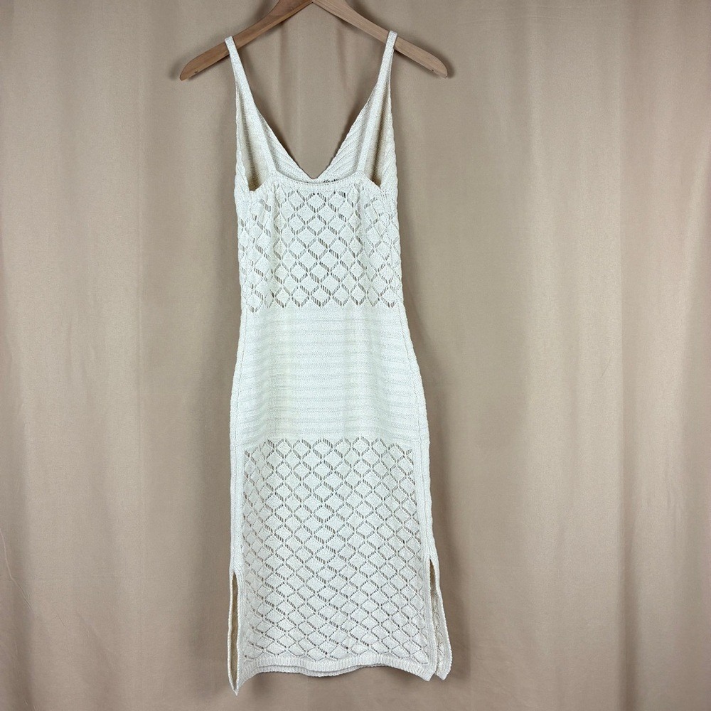 Cream Crochet Knit Halter Slip Sweater Dress S Boho Cottagecore Coastal Beach - Picture 3 of 13